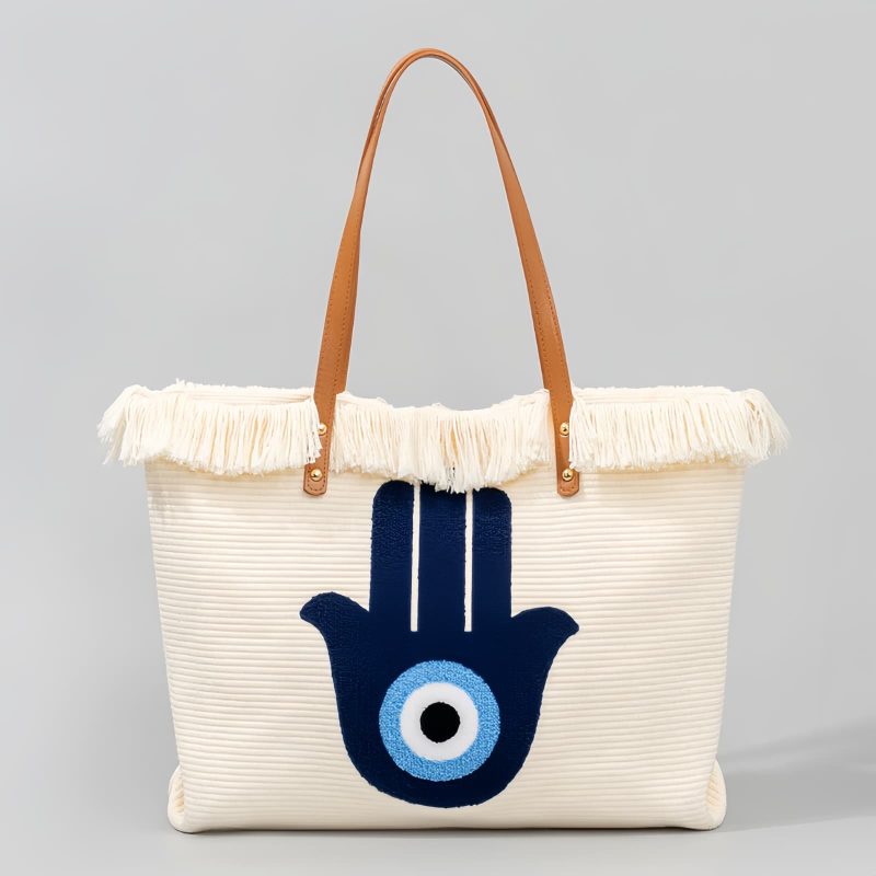 Bolsa Tote de Lona Olho Grego e Mão de Hamsá Canvas Evil Eye Hamsa Tote Bag