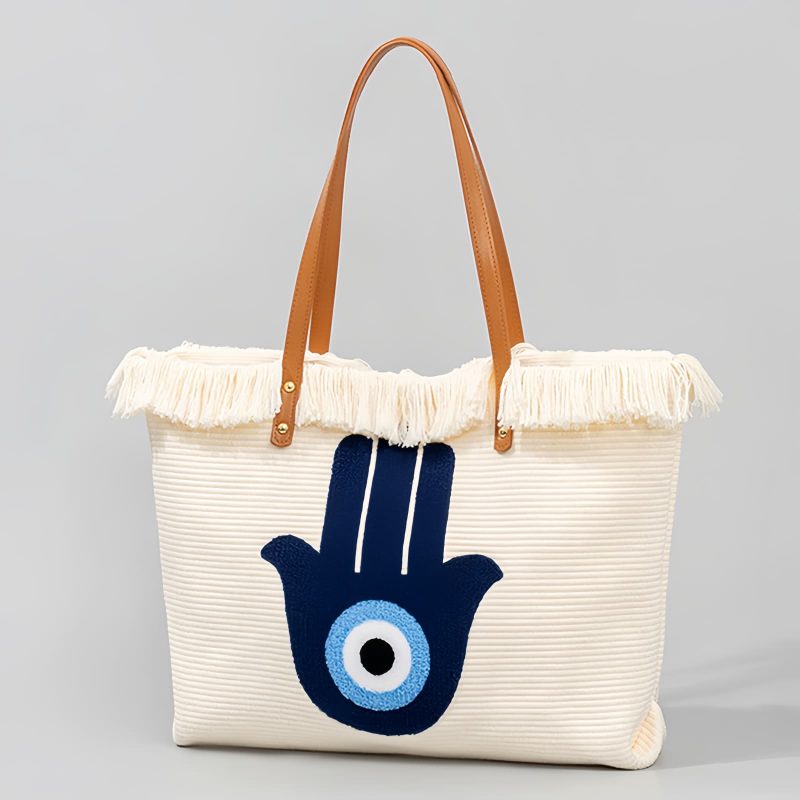 Bolsa Tote de Lona Olho Grego e Mão de Hamsá Canvas Evil Eye Hamsa Tote Bag