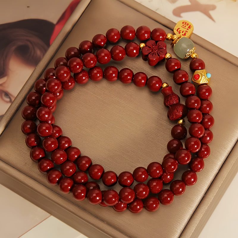 Cinnabar Fu Character Triple Wrap Bracelet Cinnabar Fu Character Triple Wrap Bracelet