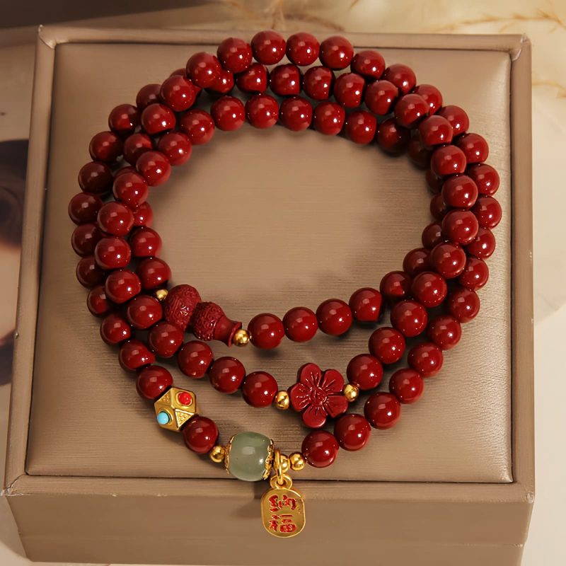 Cinnabar Fu Character Triple Wrap Bracelet Cinnabar Fu Character Triple Wrap Bracelet
