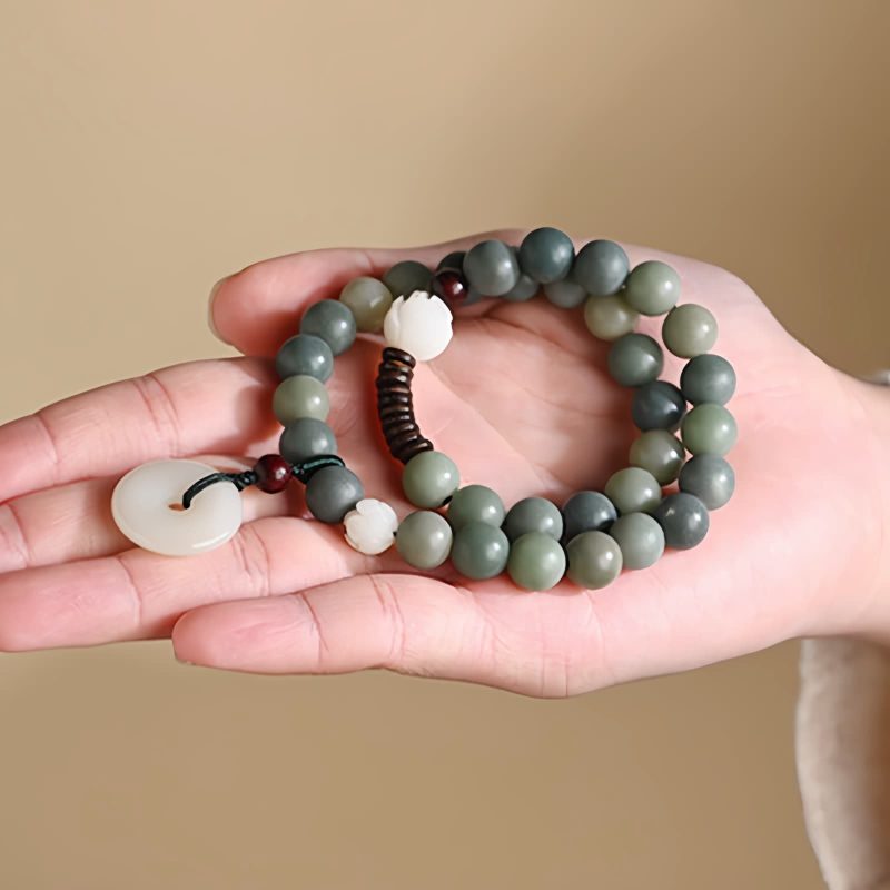 Cyan Bodhi Seed Lotus Jade Bracelet Cyan Bodhi Seed Lotus Jade Bracelet