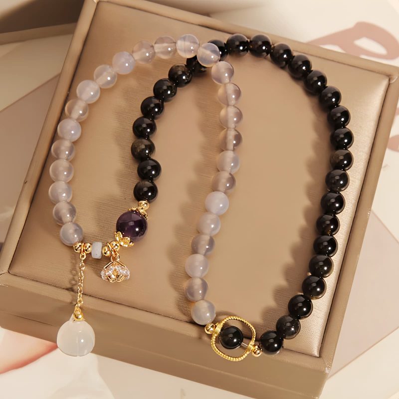 Gold Sheen Obsidian Lotus Charm Bracelet Gold Sheen Obsidian Lotus Charm Bracelet