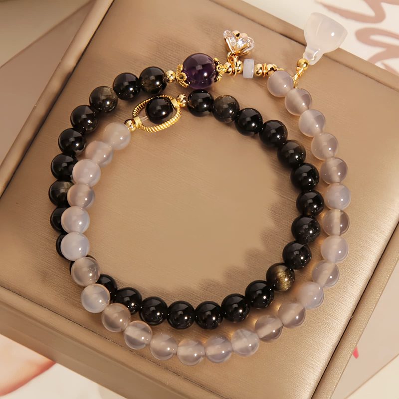 Gold Sheen Obsidian Lotus Charm Bracelet Gold Sheen Obsidian Lotus Charm Bracelet