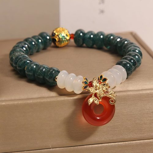 Pulseira da Sorte em Jade e Ágata com Fivela da Paz Pulseira da Sorte em Jade e Ágata com Fivela da Paz