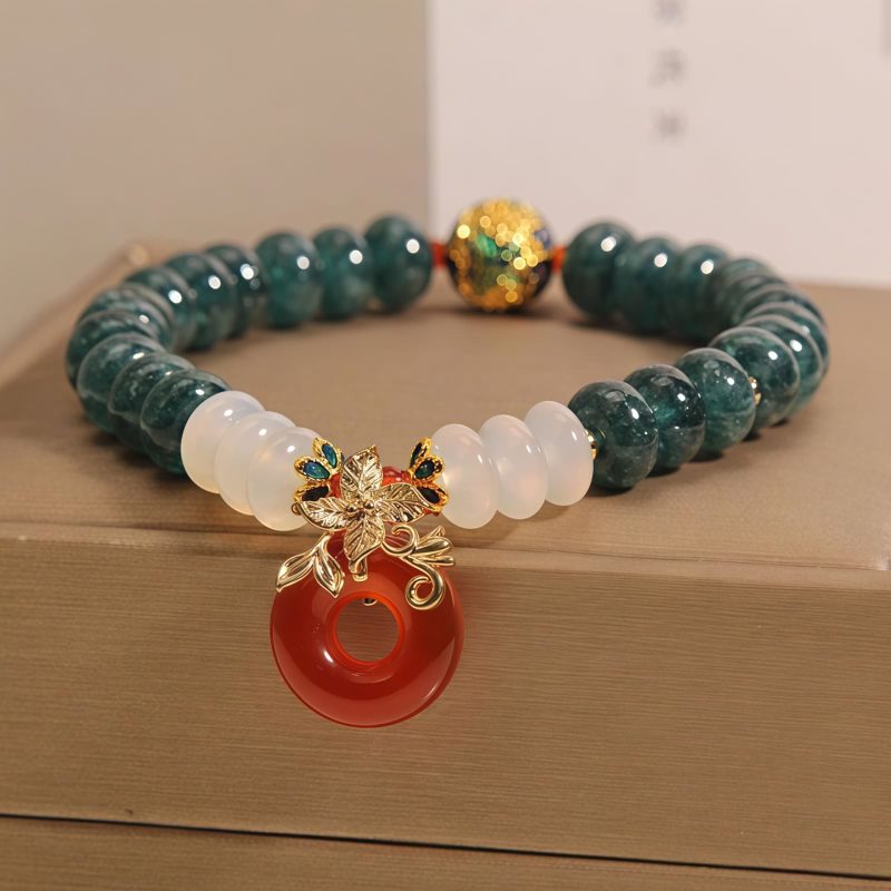 Jade and Agate Luck Bracelet with Peace Buckle Jade and Agate Luck Bracelet with Peace Buckle