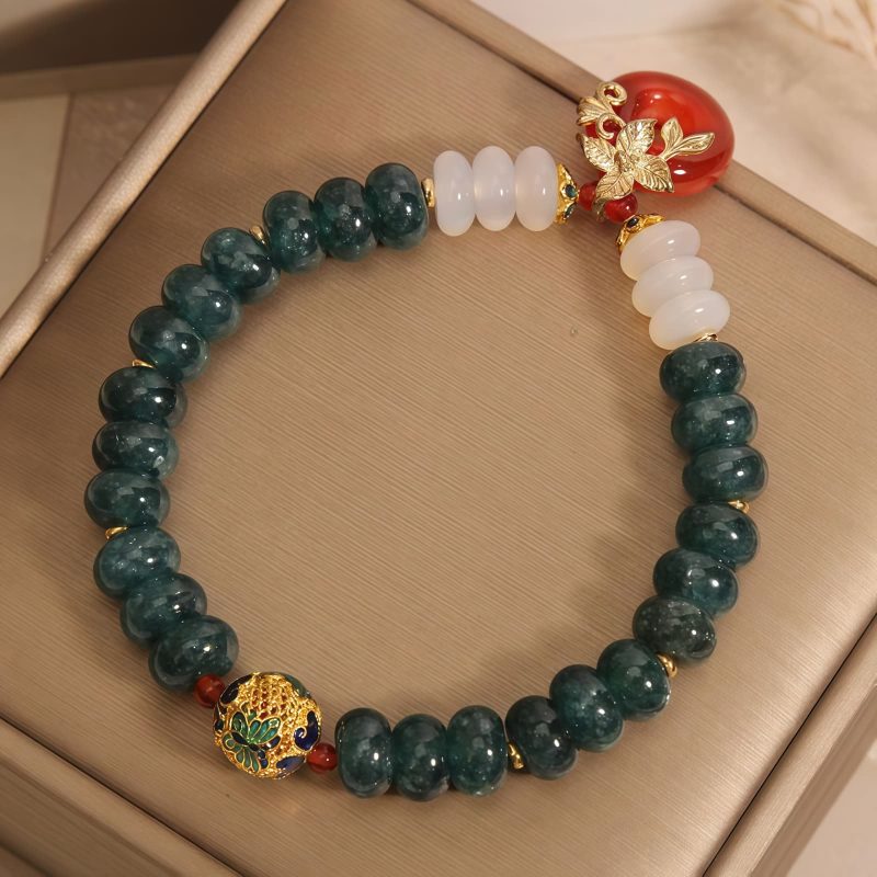 Jade and Agate Luck Bracelet with Peace Buckle Jade and Agate Luck Bracelet with Peace Buckle