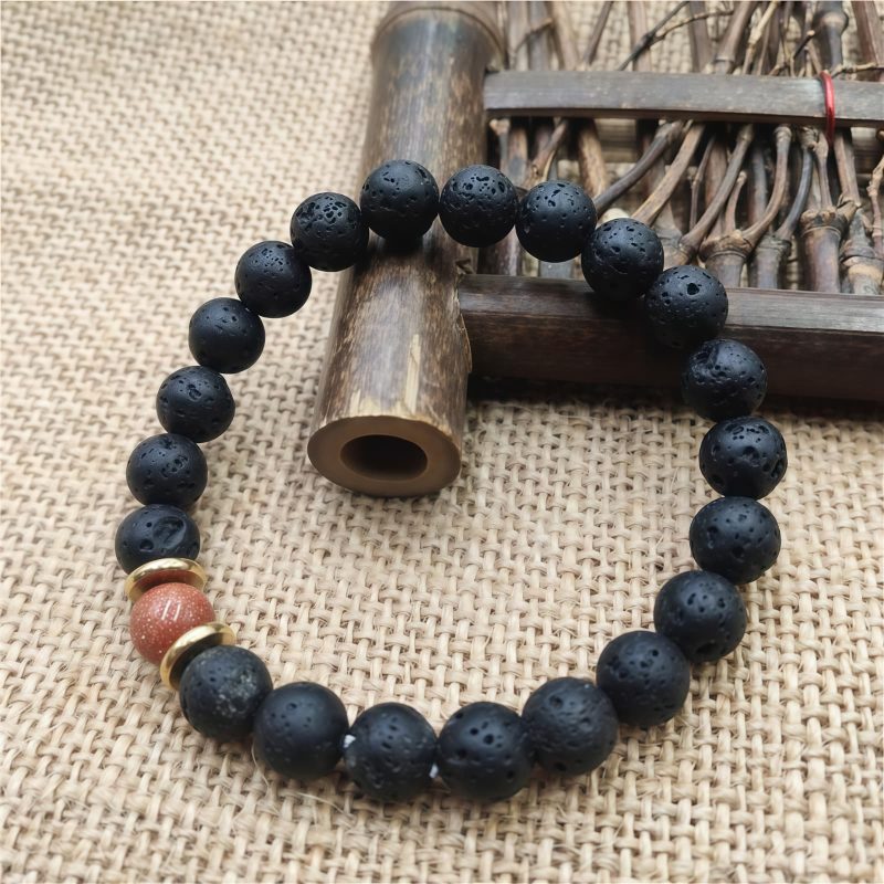 Pulsera Sanadora de Piedra Volcánica y Piedra de Sol Azul Lava Rock Blue Sandstone Healing Bracelet