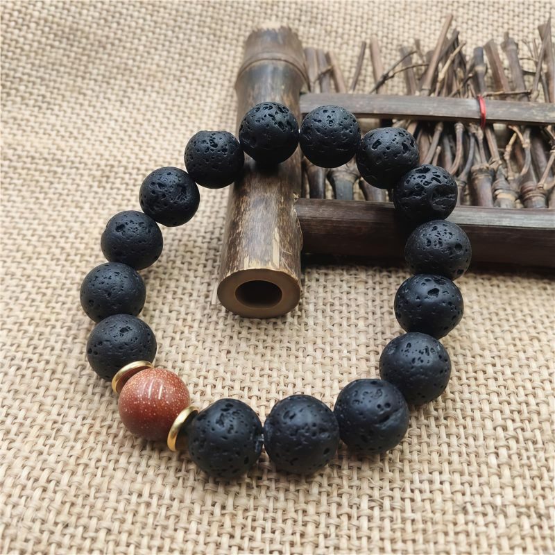 Pulsera Sanadora de Piedra Volcánica y Piedra de Sol Azul Lava Rock Blue Sandstone Healing Bracelet