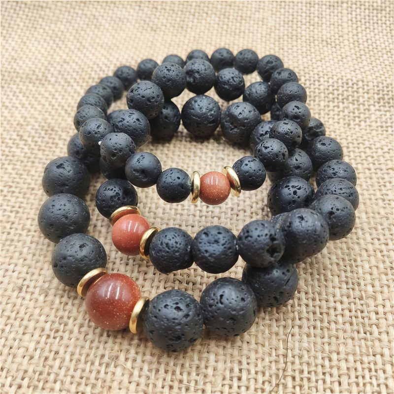 Pulsera Sanadora de Piedra Volcánica y Piedra de Sol Azul Lava Rock Blue Sandstone Healing Bracelet