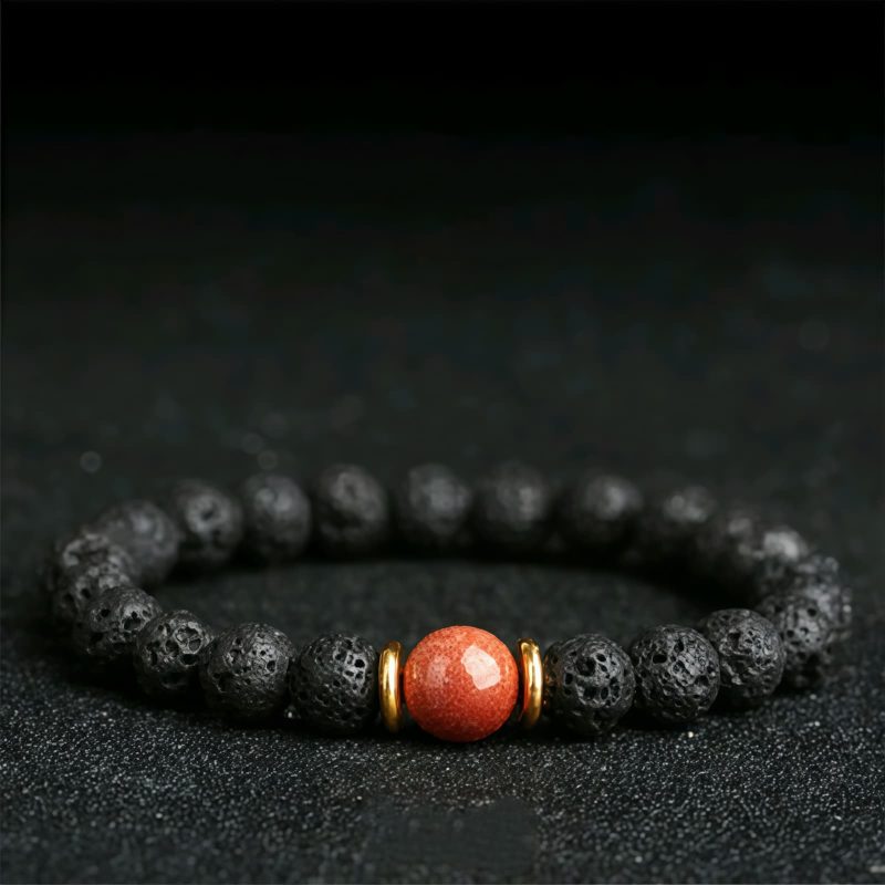 Pulsera Sanadora de Piedra Volcánica y Piedra de Sol Azul Lava Rock Blue Sandstone Healing Bracelet