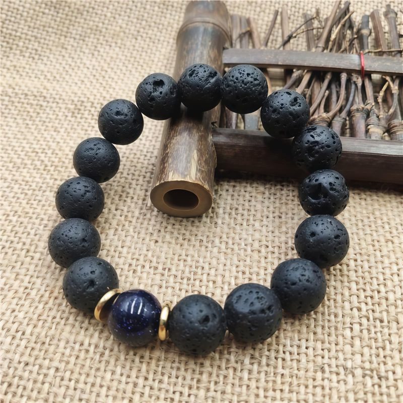 Pulsera Sanadora de Piedra Volcánica y Piedra de Sol Azul Lava Rock Blue Sandstone Healing Bracelet
