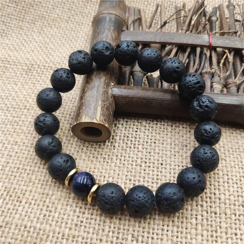 Pulsera Sanadora de Piedra Volcánica y Piedra de Sol Azul Lava Rock Blue Sandstone Healing Bracelet
