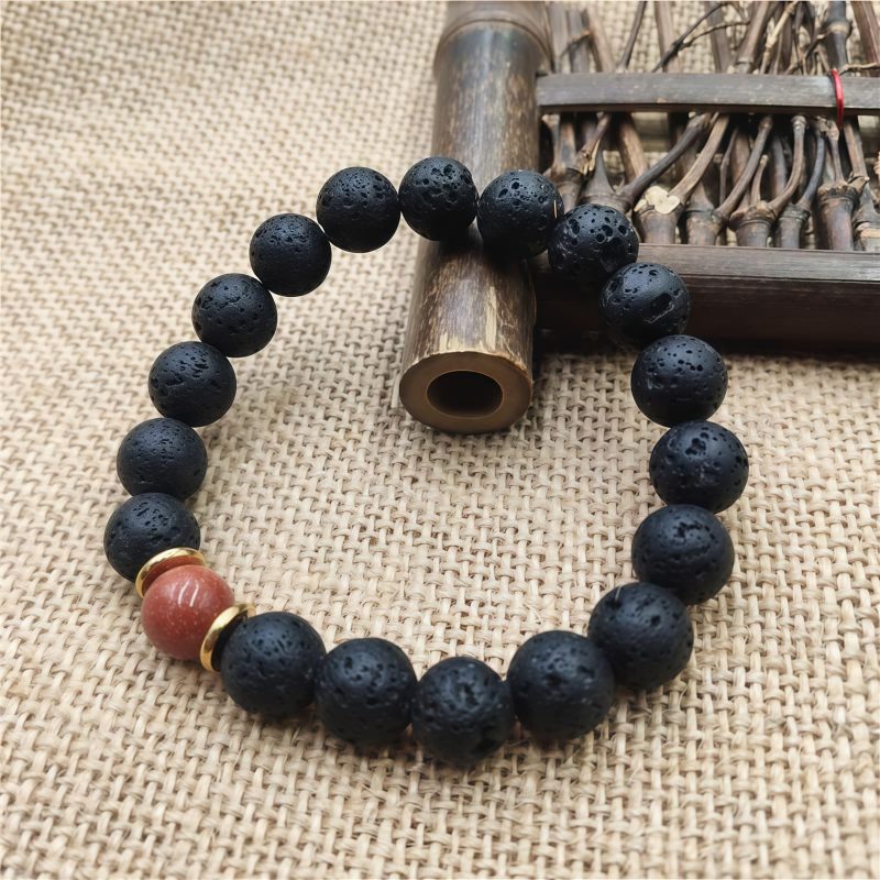Pulsera Sanadora de Piedra Volcánica y Piedra de Sol Azul Lava Rock Blue Sandstone Healing Bracelet