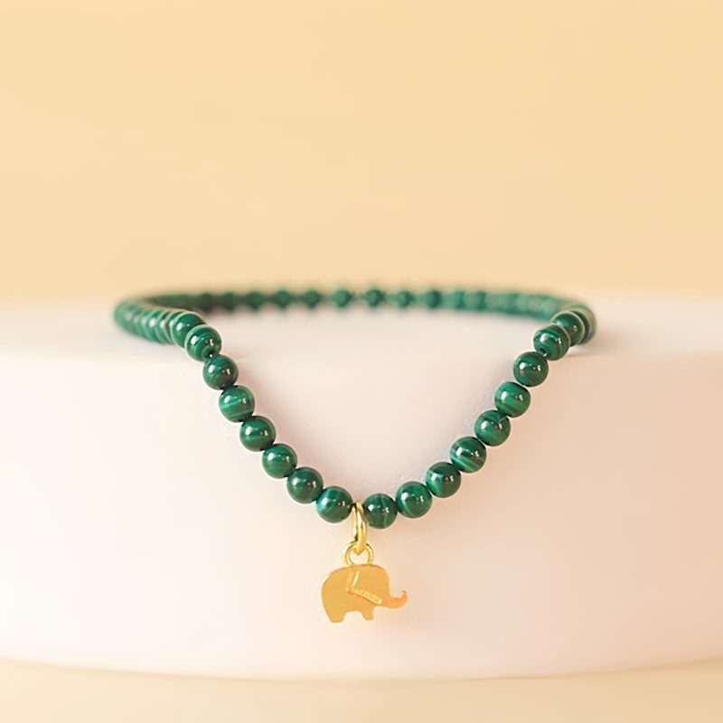 Natural Malachite Elephant Charm Bracelet Natural Malachite Elephant Charm Bracelet