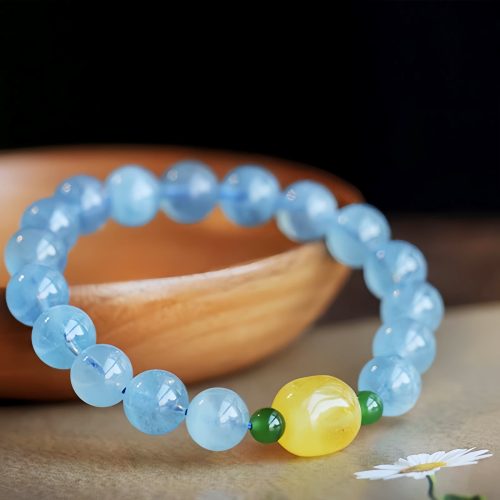 Pulseira Natural de Água-Marinha e Âmbar: Serenidade e Equilíbrio Pulseira Natural de Água-Marinha e Âmbar: Serenidade e Equilíbrio