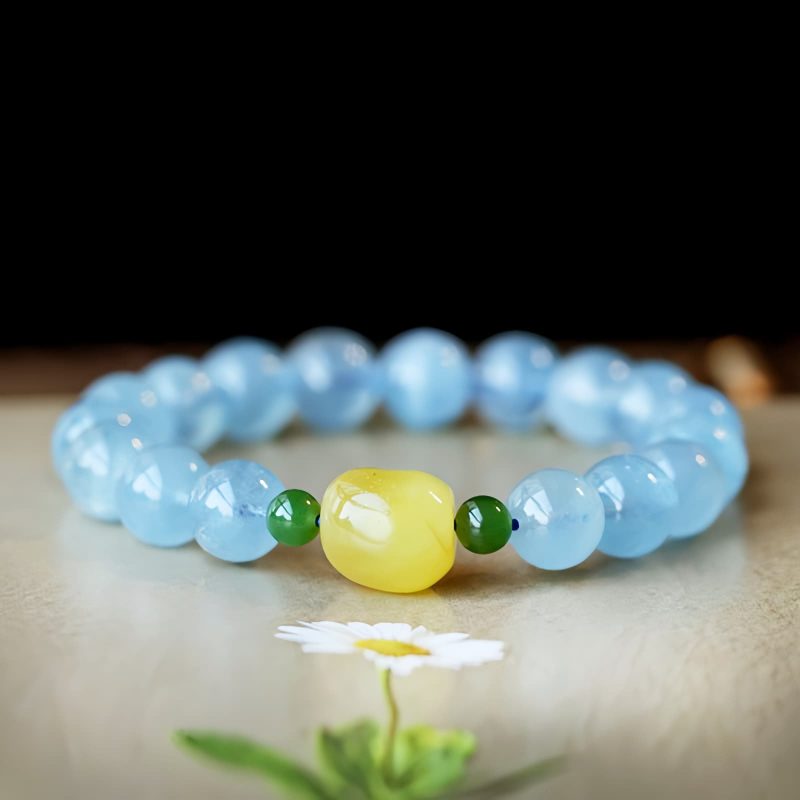 Natural Aquamarine Amber Healing Bracelet Natural Aquamarine Amber Healing Bracelet