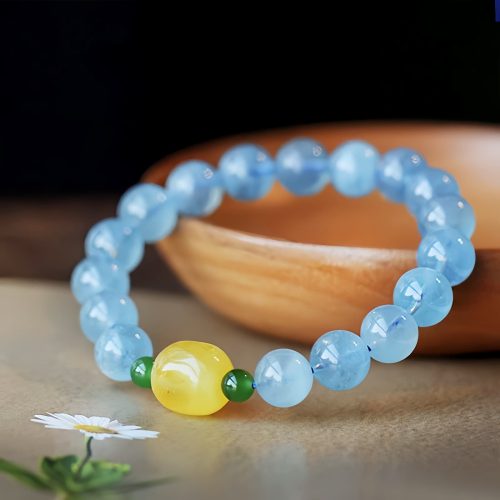 Pulseira Natural de Água-Marinha e Âmbar: Serenidade e Equilíbrio Pulseira Natural de Água-Marinha e Âmbar: Serenidade e Equilíbrio