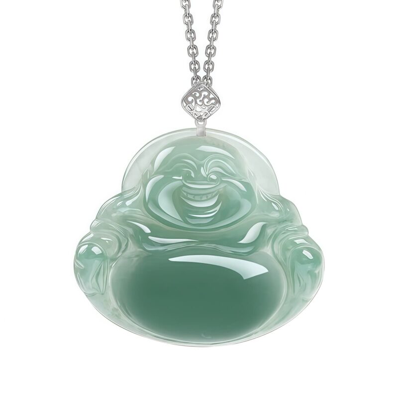 Natural Jade Laughing Buddha Pendant - 5