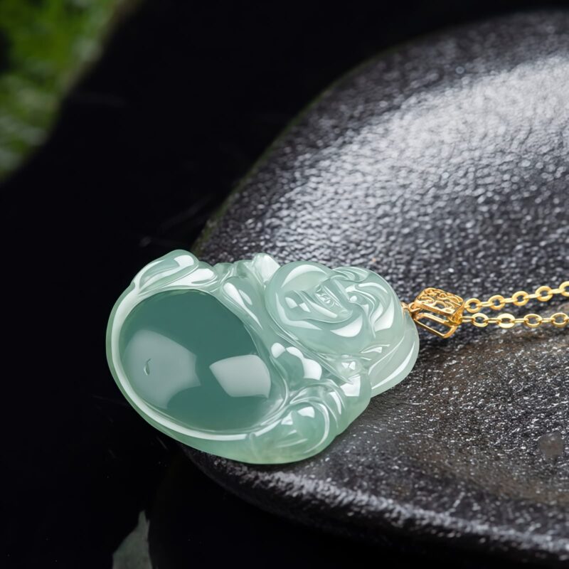 Natural Jade Laughing Buddha Pendant - 7