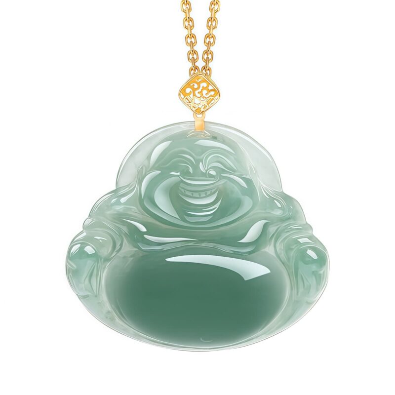 Natural Jade Laughing Buddha Pendant - 3