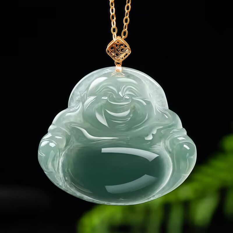 Natural Jade Laughing Buddha Pendant - 1