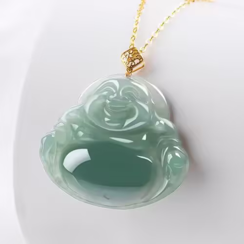 Natural Jade Laughing Buddha Pendant - 2