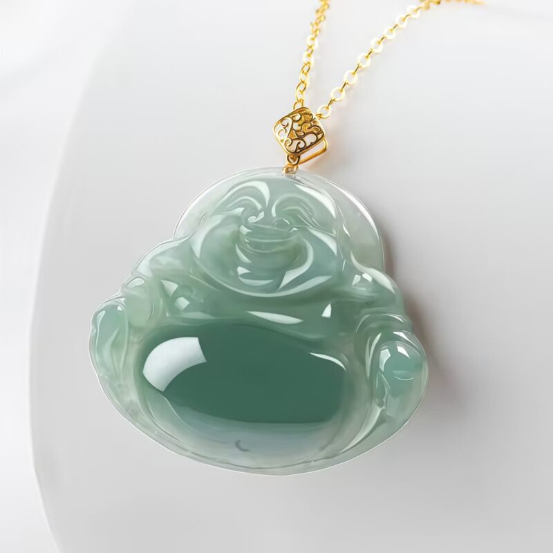 Natural Jade Laughing Buddha Pendant - 2
