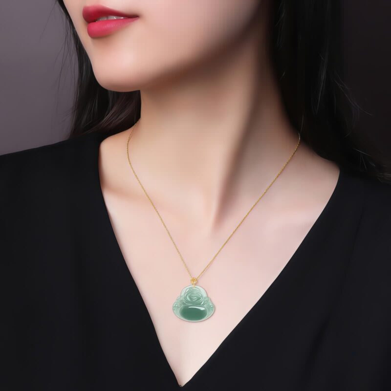 Natural Jade Laughing Buddha Pendant - 4