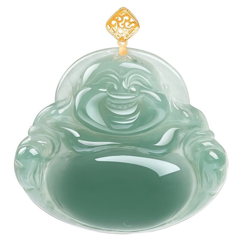 Natural Jade Laughing Buddha Pendant - 9