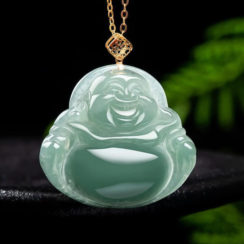 Natural Jade Laughing Buddha Pendant - 6