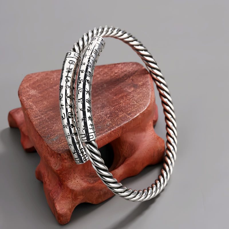 Brazalete de Cobre Trenzado con Sutra del Corazón y Acabado Retro Retro Heart Sutra Twisted Balance Bracelet