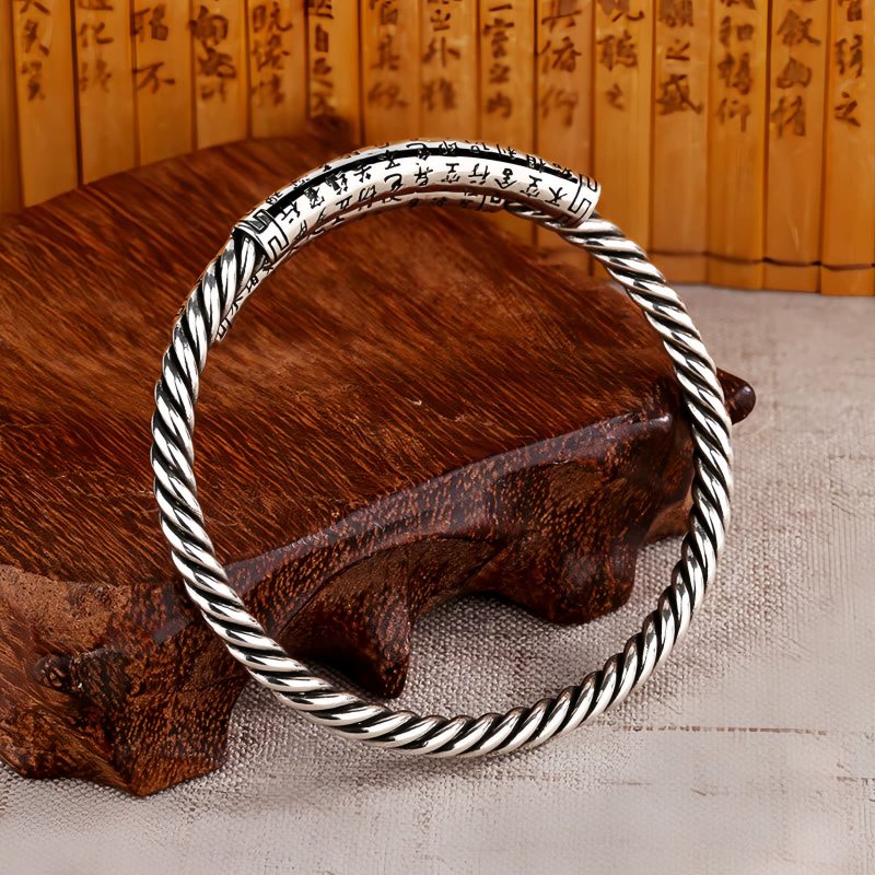 Brazalete de Cobre Trenzado con Sutra del Corazón y Acabado Retro Retro Heart Sutra Twisted Balance Bracelet