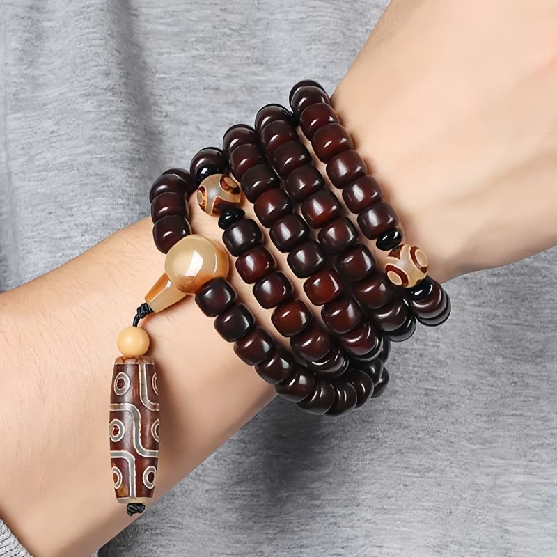 Three-Eyed Dzi Bead & Jade Luck Bracelet Three-Eyed Dzi Bead & Jade Luck Bracelet