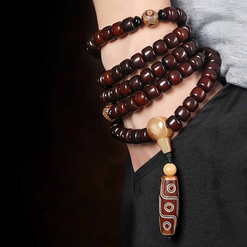 Three-Eyed Dzi Bead & Jade Luck Bracelet Three-Eyed Dzi Bead & Jade Luck Bracelet