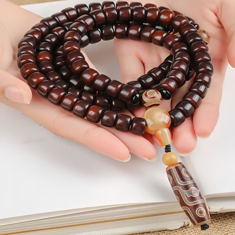 Three-Eyed Dzi Bead & Jade Luck Bracelet Three-Eyed Dzi Bead & Jade Luck Bracelet