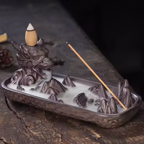 Tibetan Ceramic Dragon Mountain Incense Burner - 1 Tibetan Ceramic Dragon Mountain Incense Burner - 1