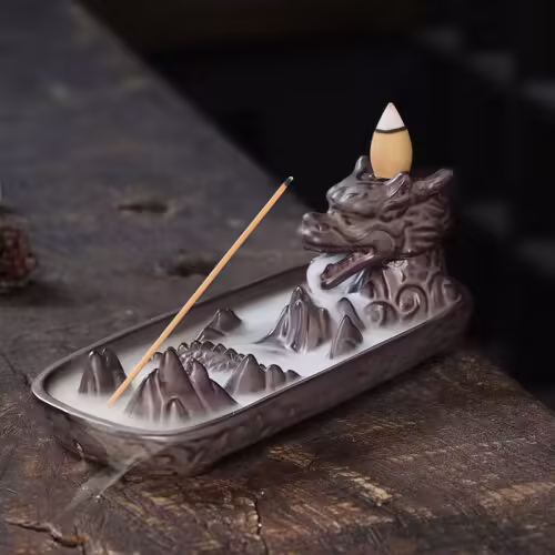 Tibetan Ceramic Dragon Mountain Incense Burner - 2