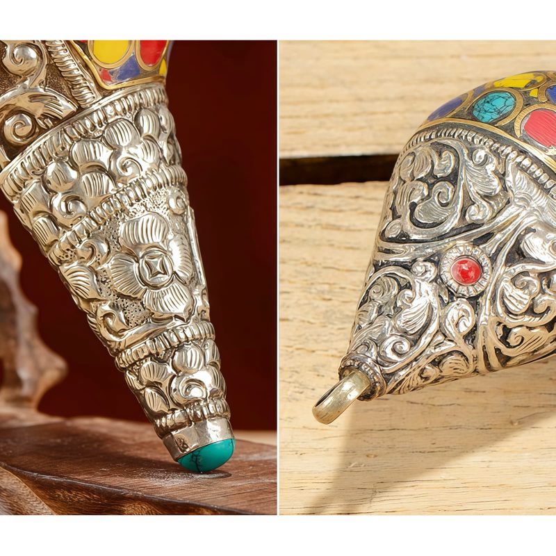 チベット職人謹製 天然彩色シャンカ(法螺貝)|豊かさを招く聖なるインテリア Tibetan Handmade Natural Colorful Shankha Wealth Home Decor