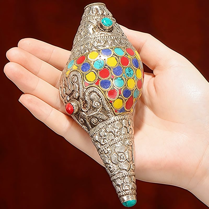 チベット職人謹製 天然彩色シャンカ(法螺貝)|豊かさを招く聖なるインテリア Tibetan Handmade Natural Colorful Shankha Wealth Home Decor