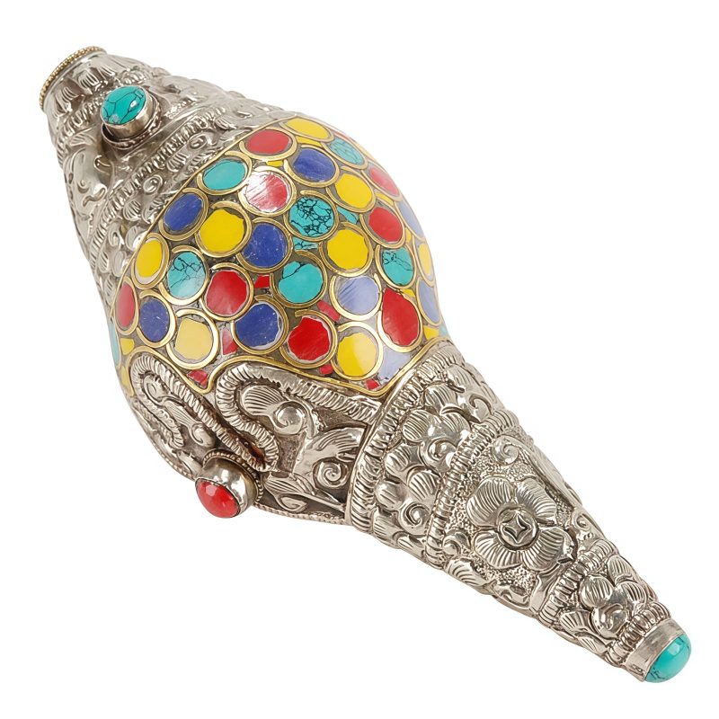 チベット職人謹製 天然彩色シャンカ(法螺貝)|豊かさを招く聖なるインテリア Tibetan Handmade Natural Colorful Shankha Wealth Home Decor
