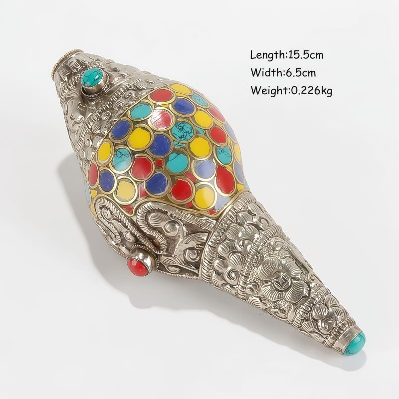 チベット職人謹製 天然彩色シャンカ(法螺貝)|豊かさを招く聖なるインテリア Tibetan Handmade Natural Colorful Shankha Wealth Home Decor