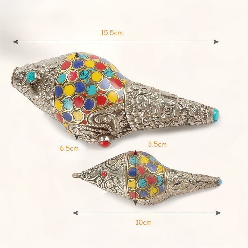 チベット職人謹製 天然彩色シャンカ(法螺貝)|豊かさを招く聖なるインテリア Tibetan Handmade Natural Colorful Shankha Wealth Home Decor