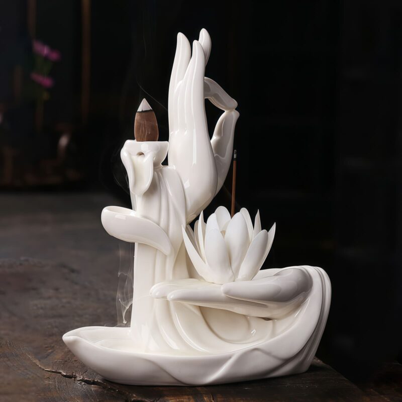 Tibetischer Lotus-Räuchergefäß aus Lila Tonerde Tibetan Purple Clay Lotus Incense Burner - 17