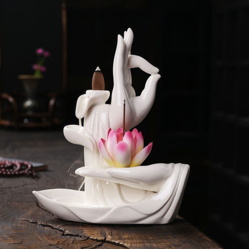 Tibetischer Lotus-Räuchergefäß aus Lila Tonerde Tibetan Purple Clay Lotus Incense Burner - 11