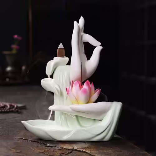 Tibetischer Lotus-Räuchergefäß aus Lila Tonerde Tibetischer Lotus-Räuchergefäß aus Lila Tonerde