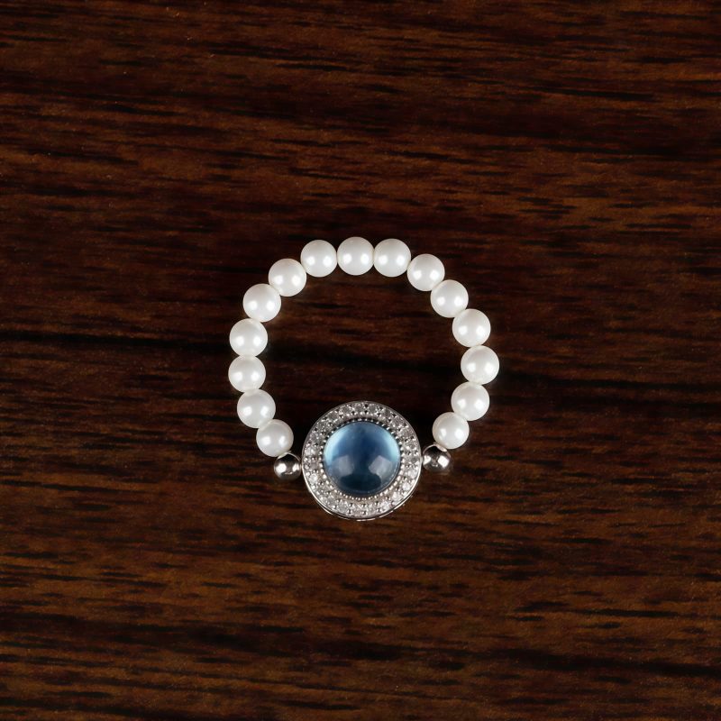 Tibetan 925 Silver Pearl Blue Chalcedony Healing Bracelet Tibetan 925 Silver Pearl Blue Chalcedony Healing Bracelet