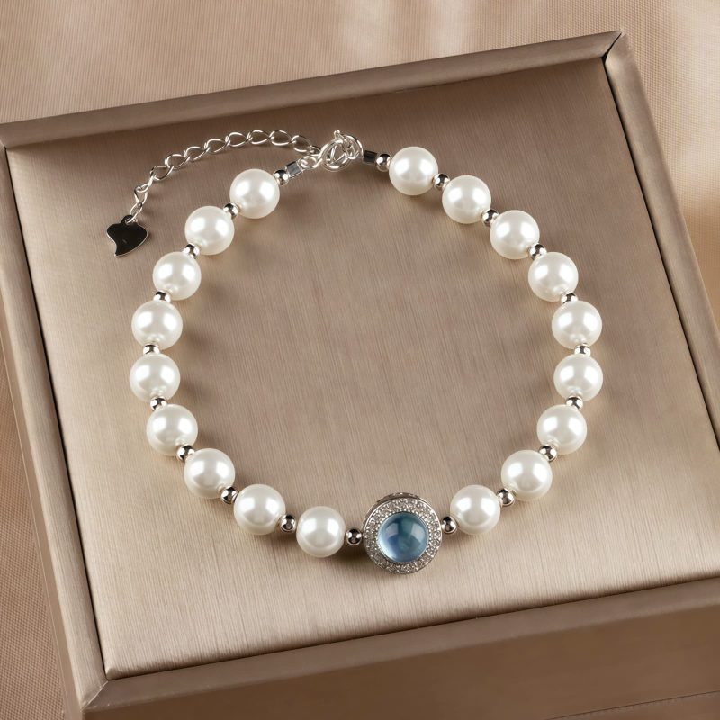 Tibetan 925 Silver Pearl Blue Chalcedony Healing Bracelet Tibetan 925 Silver Pearl Blue Chalcedony Healing Bracelet