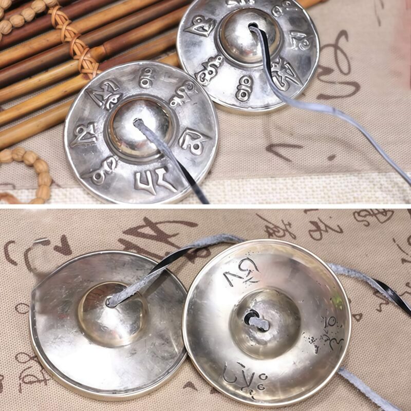 Tibetische Weißkupfer Tingsha-Glocke: Klangvolle Harmonie der Sechs Wahren Worte Tibetan White Copper Tingsha Bell Six True Words Healing Decoration - 5