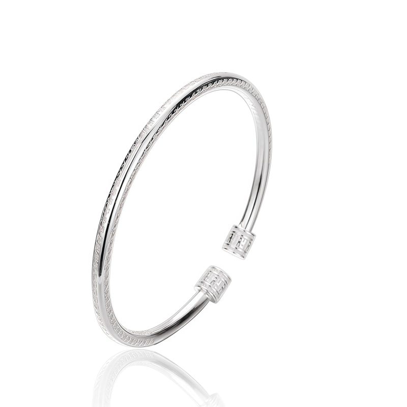 Brazalete de Cobre Blanco con el Sutra del Corazón y Esvástica White Copper Heart Sutra Swastika Bracelet