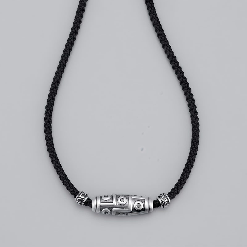 999 Sterling Silver Nine-Eye Dzi Bead Protection Necklace Pendant 999 Sterling Silver Nine-Eye Dzi Bead Protection Necklace Pendant